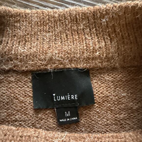 Lumière Ruffle Tiered Boxy Sweater Sz M Brown Elevated Basic Fall Flared Sleeve - Picture 3 of 7